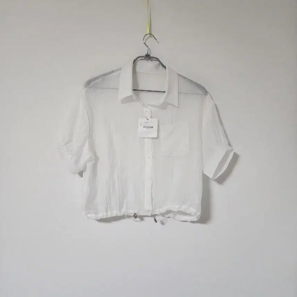 [BUNJANG] White See-Through Short-Sleeve Shirt Jacket / 화이트 시쓰루 반팔 셔츠형 재킷 새상품