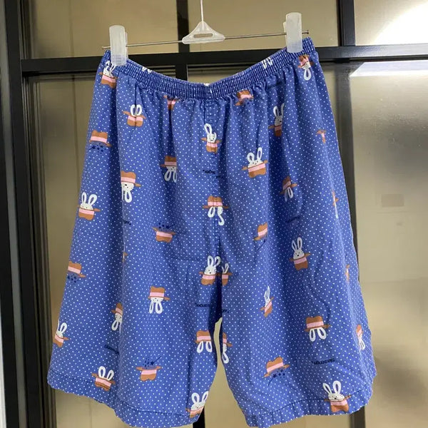 [BUNJANG] 100% Cotton Bunny Pattern Blue Pajama Shorts / 면 100% 토끼 패턴 블루 파자마 반바지