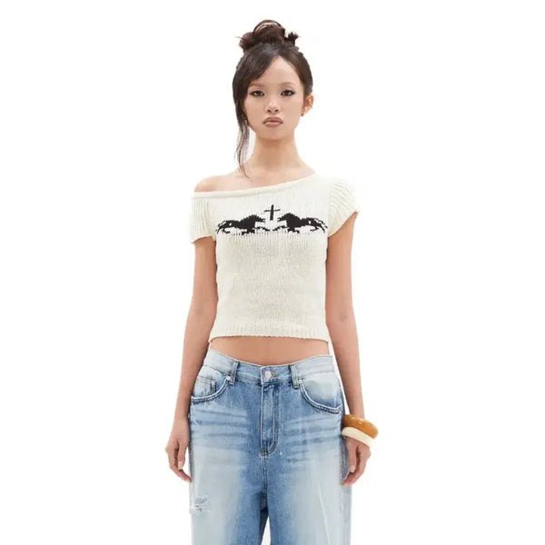 [BUNJANG] Hilda Arcane One-Shoulder Knit Top Oatmeal / 힐다 아르카닉 원숄더 니트 탑 오트밀