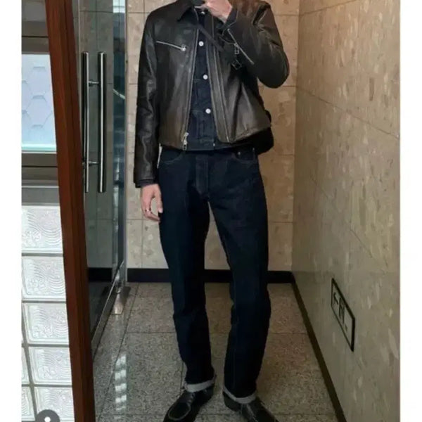 [BUNJANG] Tony Wack Cropped Leather Jacket Brown L / 토니웩 크롭레더 브라운 L