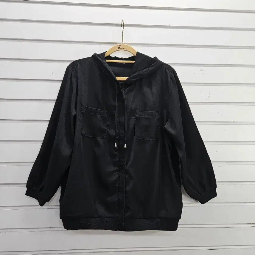[BUNJANG] Black 8-9 Sleeve Simple Hooded Jumper / 블랙 8-9소매 심플 여성후드점퍼 /보물찾기천사