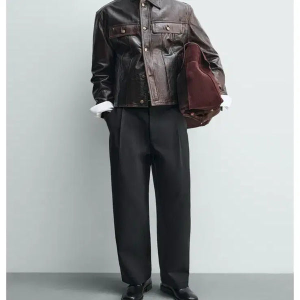 [BUNJANG] Zara Washed Leather Jacket - Dark Pomegranate L / (새상품) 자라 워시드 레더 재킷 - 다크석류 L
