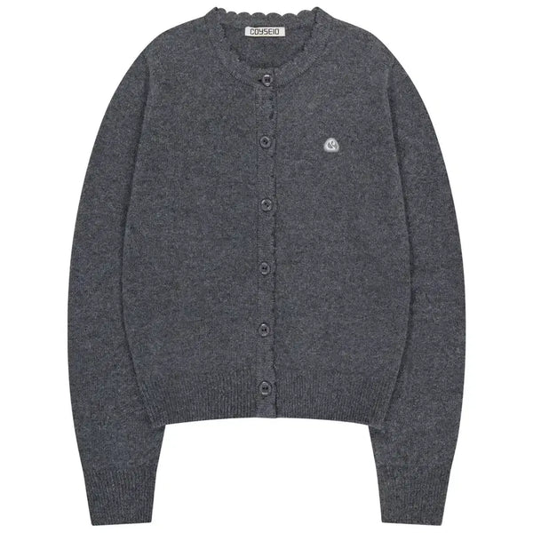 [BUNJANG] KOSEIO Flower Button Cardigan Grey / 코이세이오 플라워 버튼 가디건 그레이