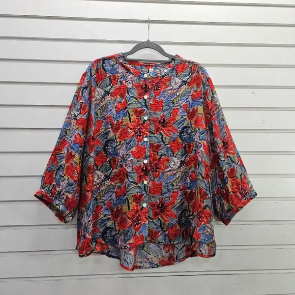 [BUNJANG] Flower Pattern 7/10 Sleeve Women's Blouse / 플라워  칠부소매 부인복 블라우스 99/보물찾기천사