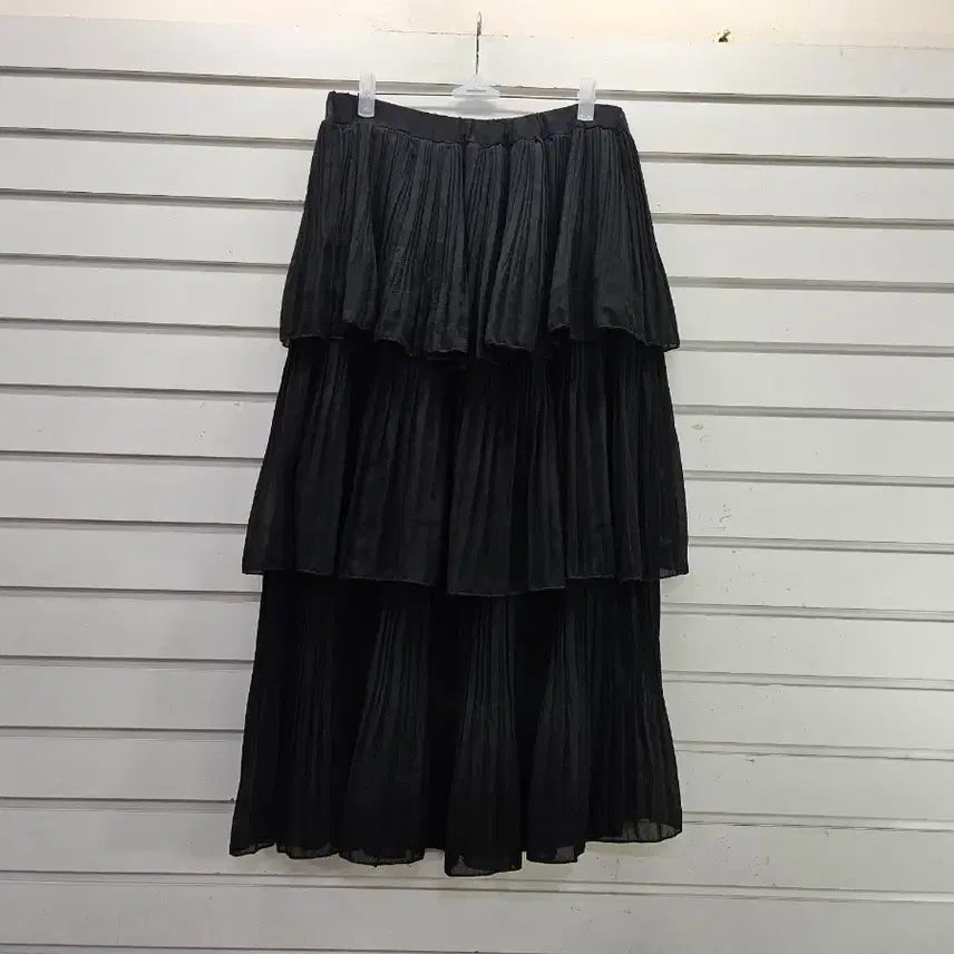 [BUNJANG] Black Chiffon Pleated Tiered Maxi Skirt / 블랙  쉬폰  주름원단  캉캉스타일 밴딩 롱스커트/보물찾기천사