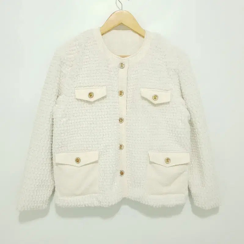 [BUNJANG] Tweed Color-Block Fur Jacket / 트위드 배색 퍼 자켓