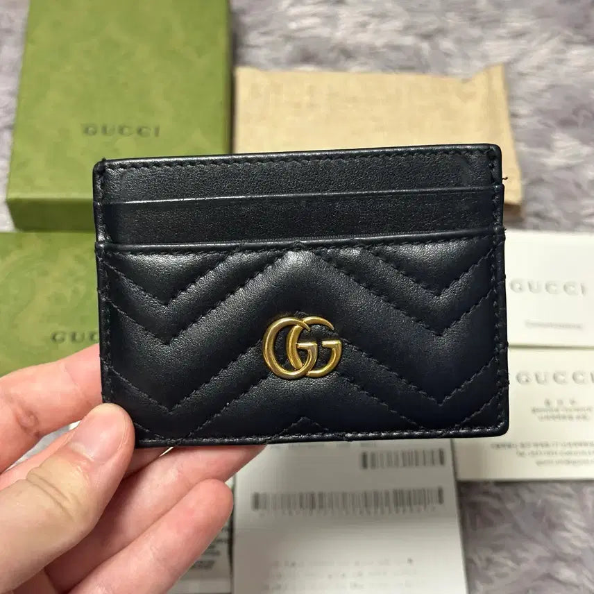 [BUNJANG] Gucci GG Marmont Matelassé Card Case Black / [풀구성] 구찌 GG 마몬트 마틀라세 카드지갑 블랙