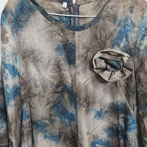 [BUNJANG] Tie-Dye Pattern Long Dress Beige Blue / 타이 다이 패턴 롱원피스 베이지 블루