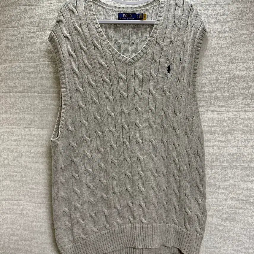 [BUNJANG] Polo Ralph Lauren Cable Knit Vest Beige / 폴로 랄프로렌 케이블 니트 조끼 베이지 정품