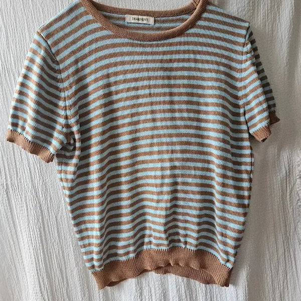 [BUNJANG] Striped Short-Sleeve Knit Top / 스트라이프 반팔 니트