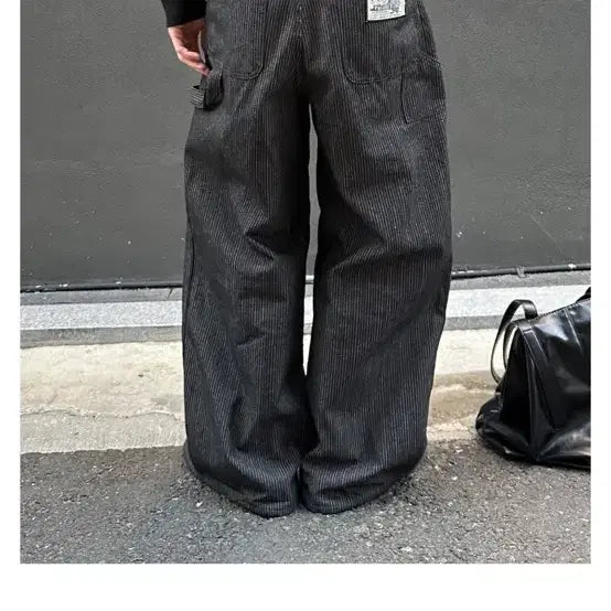 [BUNJANG] Eenus Project Patch Stripe Wide Pants Black S / eenus 프로젝트 패치 스트라이프 와이드 팬츠 바지 블랙 S