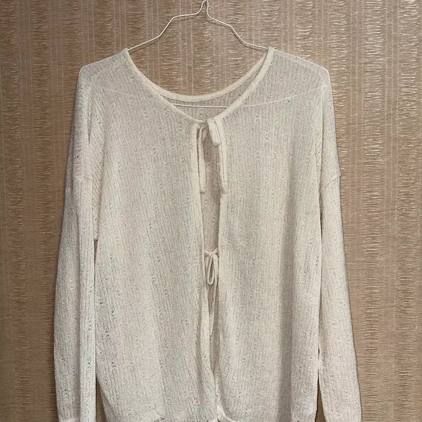 [BUNJANG] Sheer Knit Long Cardigan - Ivory / 시스루 가디건 아이보리 니트 롱 가디건