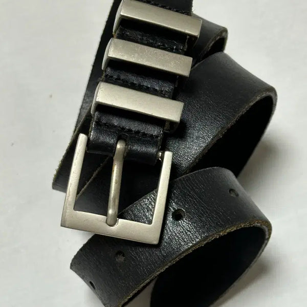 [BUNJANG] Black Leather Belt with Silver Buckle / 가죽 벨트 검정색 은장 버클