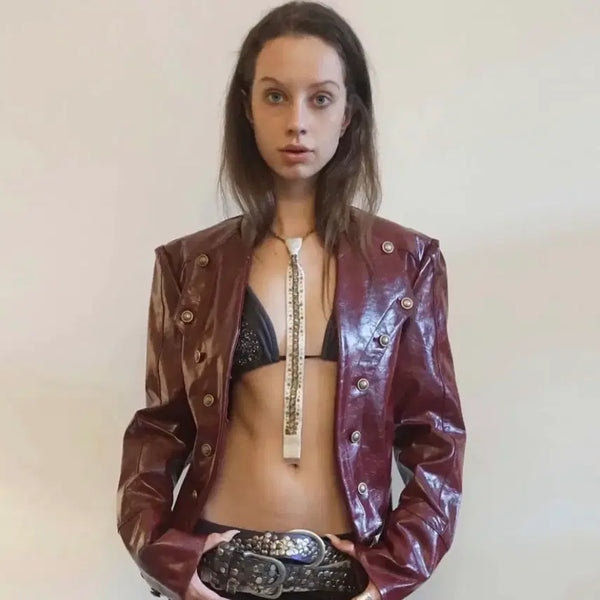 [BUNJANG] Sculptor Napoleon Leather Jacket Red / Sculptor 나폴레옹 레더 자켓 레드 새상품