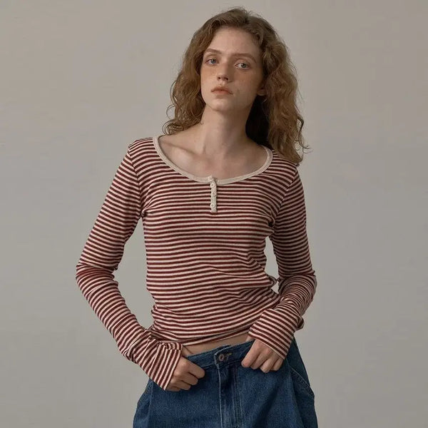 [BUNJANG] Corded Stripe Scoop T-shirt (Wine) / 미착용) 코어드 stripe scoop t-shirt (wine)