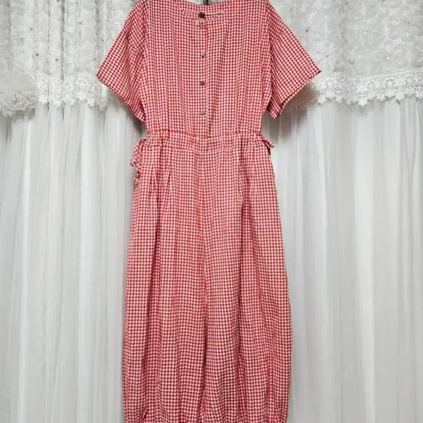 [BUNJANG] Checkered Pattern Short Sleeve Jumpsuit / 체크 패턴 반팔 점프수트