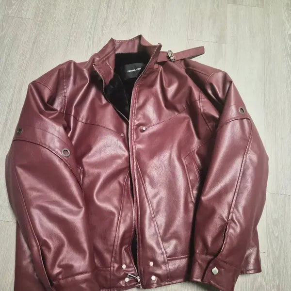 [BUNJANG] REMOTION Seoul Leather Jacket Burgundy / 리모션(니어 서울) 가죽 자켓