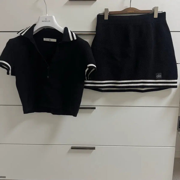 [BUNJANG] Alo Set Knit Skirt Set / 알로 셋업 alo 니트 alo 치마 알로 반팔 alo 세트 알로 세트