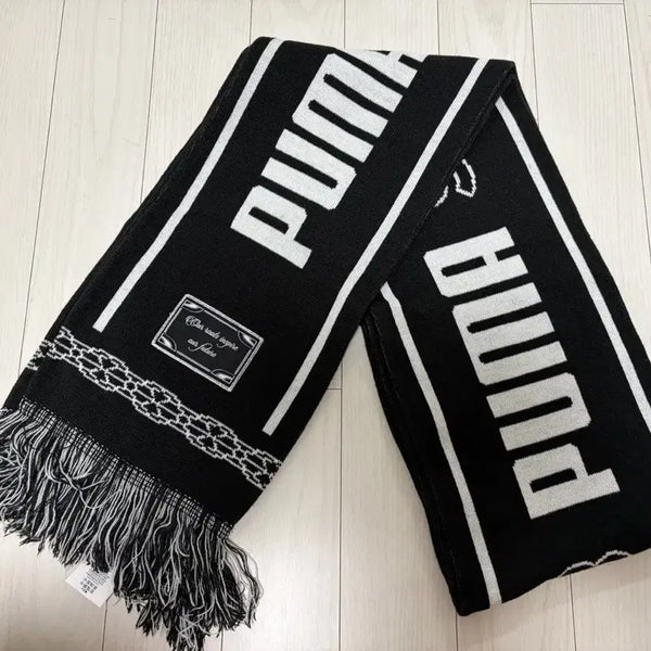 [BUNJANG] Puma Logo Scarf Black White / 푸마 머플러 블랙 화이트