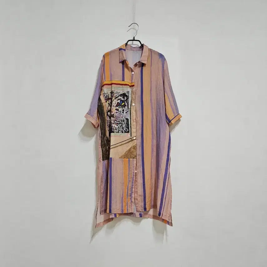 [BUNJANG] Ramie 100% Dyed Long Shirt / 모시 라미100 나염 롱남방