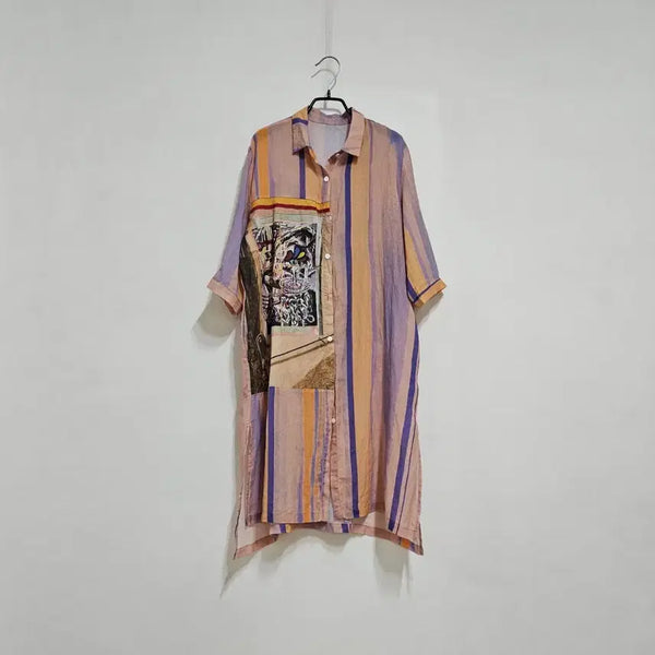 [BUNJANG] Ramie 100% Dyed Long Shirt / 모시 라미100 나염 롱남방
