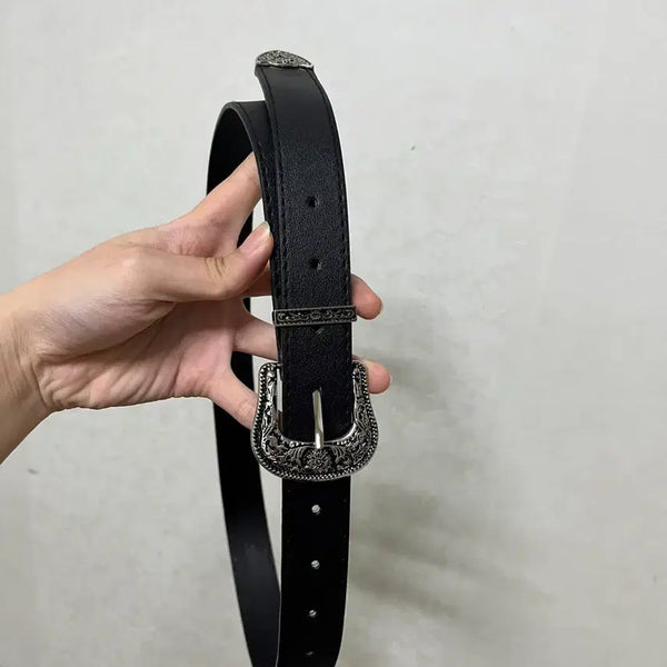 [BUNJANG] Western Style Long Buckle Belt Black / 웨스턴 스타일 롱 버클 벨트 블랙