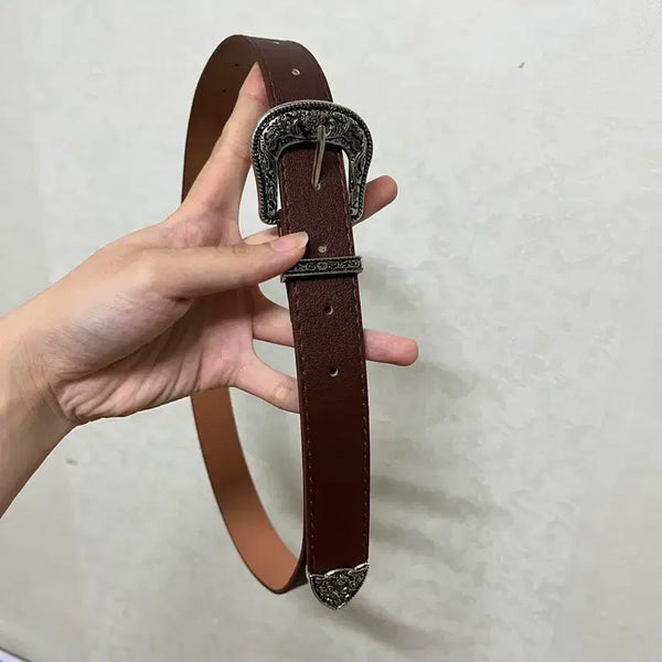 [BUNJANG] Vintage Long Buckle Brown Belt / 빈티지 롱 버클 브라운 벨트
