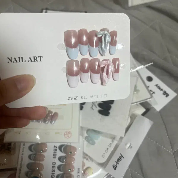 [BUNJANG] Blue Silver Glitter Gel Nail Tips (XS) / 네일아트 젤 네일 팁 블루 실버 글리터 xs