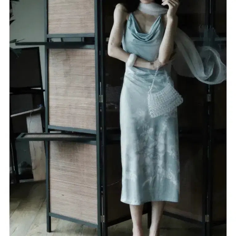 [BUNJANG] Sansuhwa Celadon One-Piece Dress / 바로배송,새상품) 한땀한땀 산수화 카울 원피스 근옥색 S
