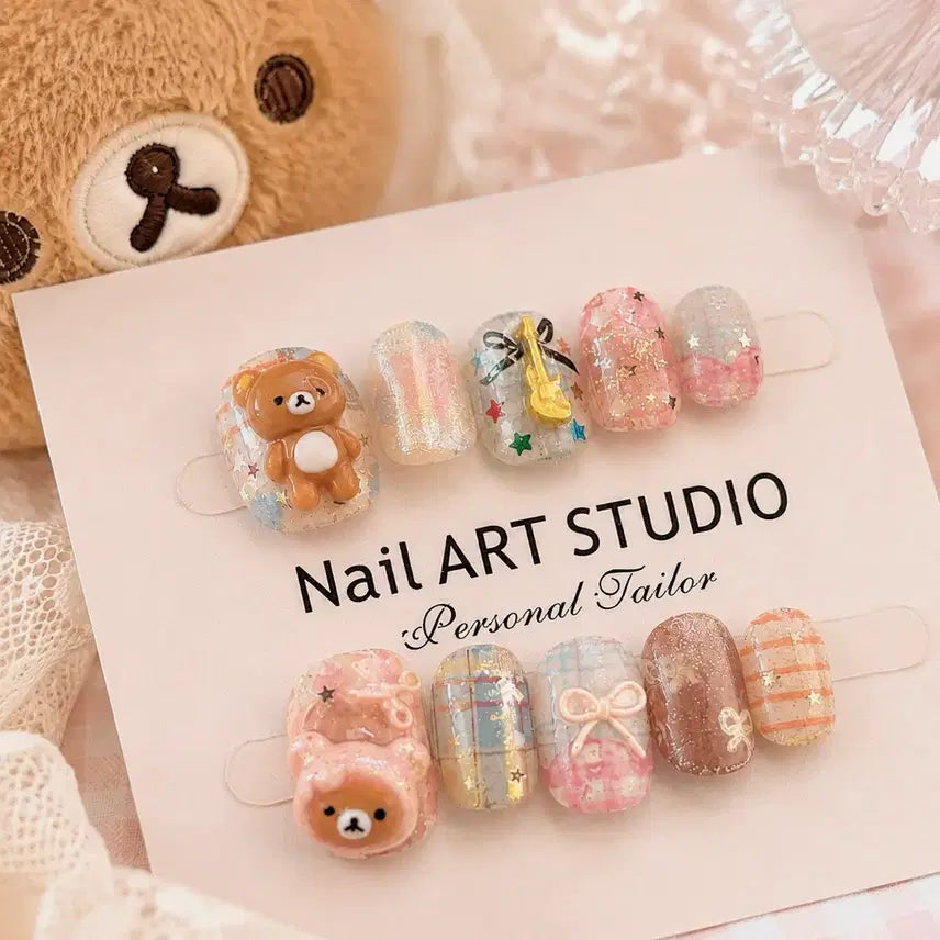 [BUNJANG] Rilakkuma Bear Handmade Nail Tips Set (10 pcs) / 곰돌이 리락쿠마 10개 세트 수제네일팁