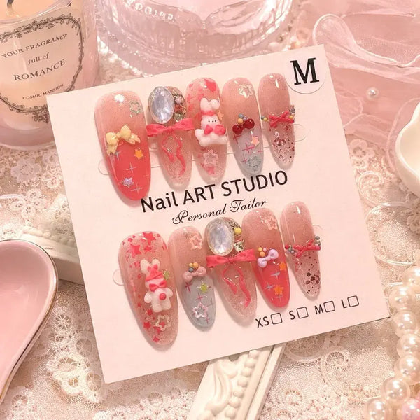 [BUNJANG] Cute Rabbit Character Nail Art Tips - M Size / 귀여운 토끼 캐릭터 네일아트 팁 M 사이즈
