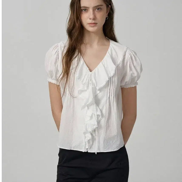 [BUNJANG] The Barnet Gaia Ruffle Blouse White / 더바넷 가이아 러플 블라우스 Gaia Ruffle Blouse White