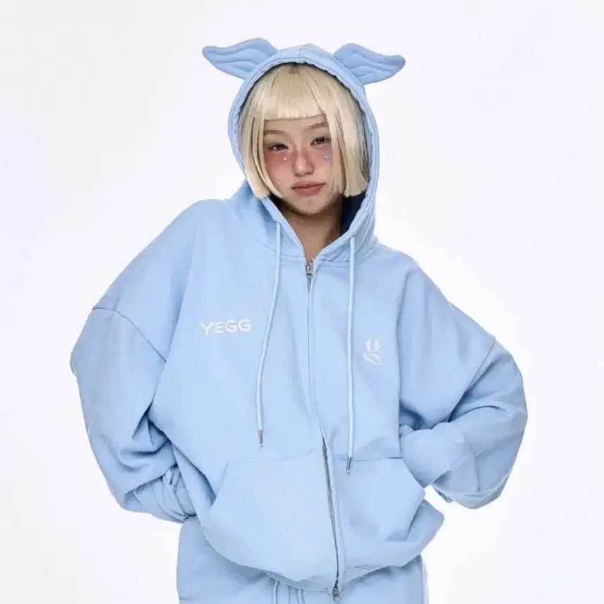 [BUNJANG] Yege Hooded Zip-Up Sky Blue / 예그 후드집업 스카이 블루
