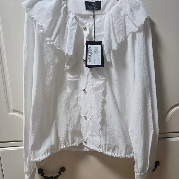 [BUNJANG] Hansem Langver Lace Blouse White / 새상품 한섬 랑방 레이스 블라우스 화이트