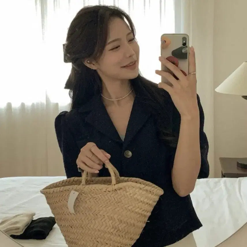 [BUNJANG] Zara Navy Half-Sleeve Jacket / 블로그마켓 반팔자켓 하객룩 오피스룩 / 몽돌 자라 메이비베이비