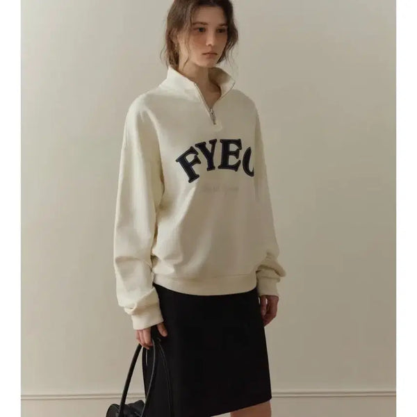 [BUNJANG] FYEO Essential Logo Half Zip-Up Ivory / 포유온 fyeo 에센셜 로고 하프 집업 아이보리