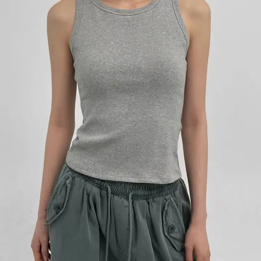 [BUNJANG] Black Up Easy Basic Ribbed Tank Top (Built-in Bra) Gray / 블랙업 이지 베이직 골지 나시 (캡내장) 그레이