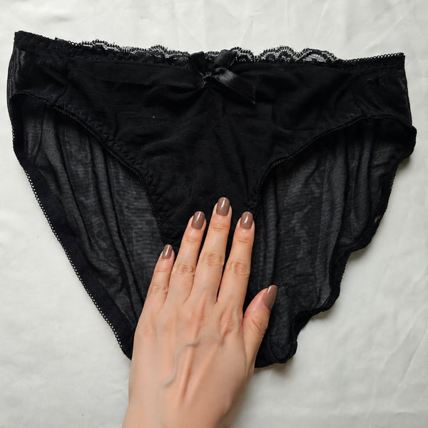 [BUNJANG] Black Mesh Lace Ribbon Panty (Used) / (중고) 블랙 메쉬 레이스 리본 팬티