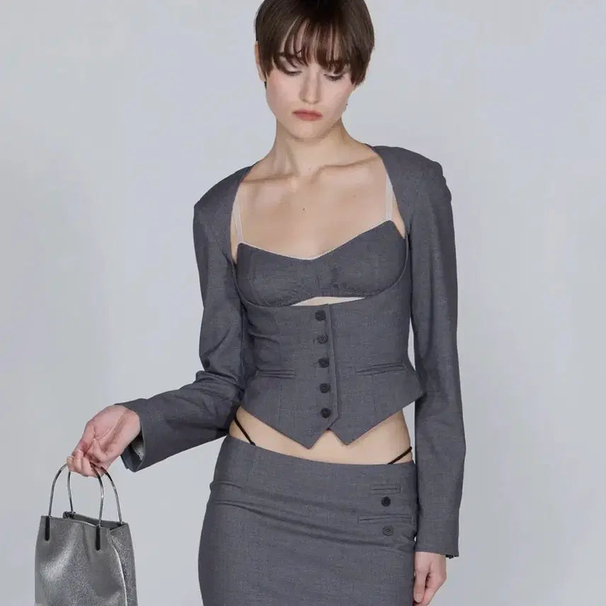 [BUNJANG] Sculptor Two Piece Wool Blazer Gray / 스컬프터 sculptor 투 피스 울 블레이저 그레이 Bodices Two Piece Wool Blazer Gray