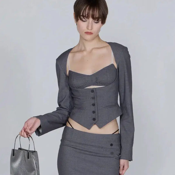 [BUNJANG] Sculptor Two Piece Wool Blazer Gray / 스컬프터 sculptor 투 피스 울 블레이저 그레이 Bodices Two Piece Wool Blazer Gray