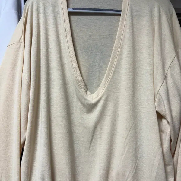 [BUNJANG] Lemon V-Neck Long Sleeve Shirt / 레몬색 브이넥 긴팔