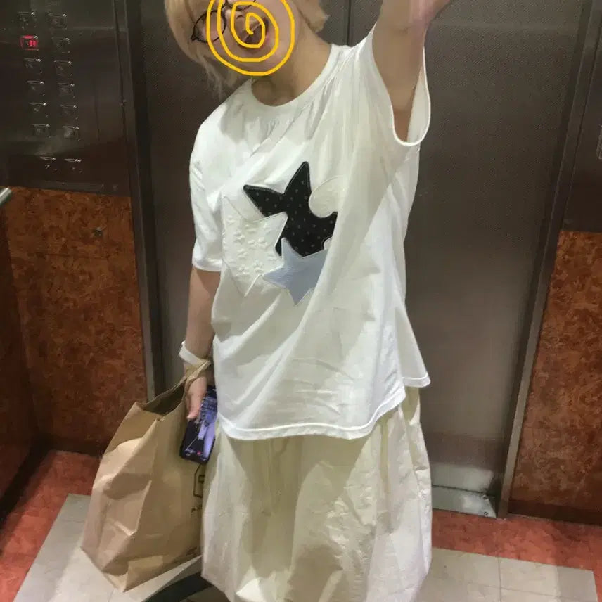 [BUNJANG] Fancy Club Mix Star Angel Patch T-Shirt / [ 팬시클럽 ] 믹스 스타 엔젤 패치 티