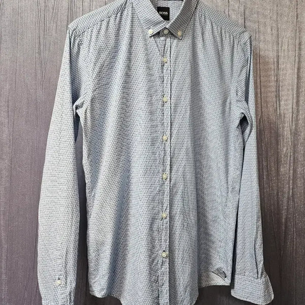 [BUNJANG] BOSS Men's Blue Check Long Sleeve Shirt / BOSS 남성 셔츠 블루 체크 긴팔