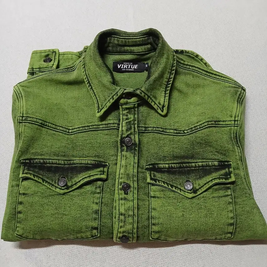 [BUNJANG] VIRTUE Green Denim Shirt / VIRTUE 벌츄 데님 셔츠 그린