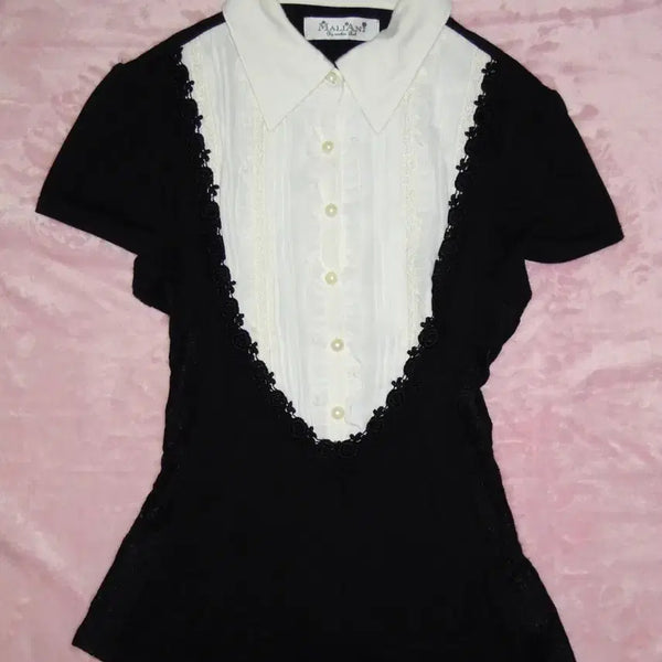 [BUNJANG] Black Button Blouse / 블랙 버튼 블라우스 공겜여주 고스로리 히메갸루 오네갸루