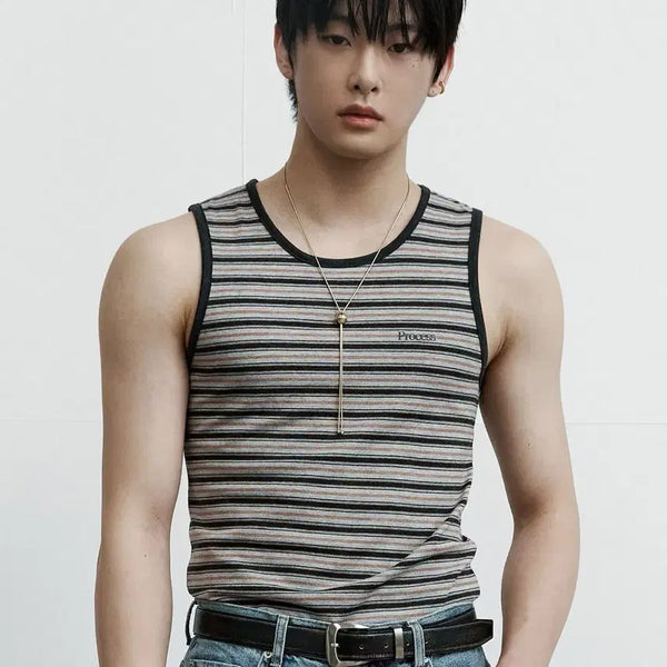 [BUNJANG] Process Multi Stripe Sleeveless Top Brown / 프로세스 Multi Stripe Sleeveless Brown 민소매 나시