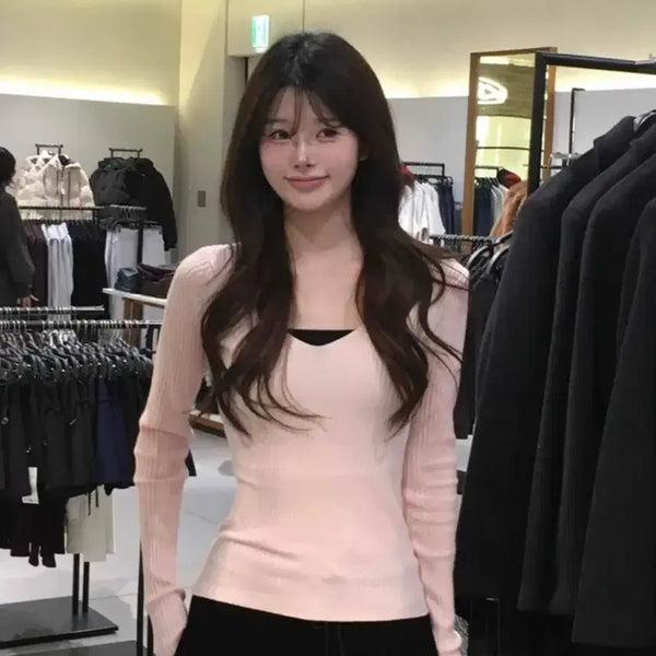 [BUNJANG] Ribbed Slim V-Neck Knit / 골지슬림브이넥니트 팔아요