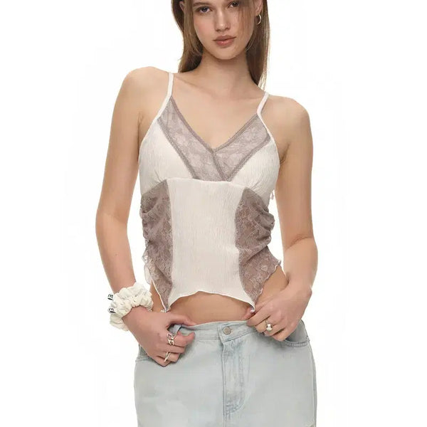[BUNJANG] Too Much Tax Lace Panel Cami Top White Sleeveless / 투머치택스 레이스 패널 카미탑 화이트 슬리브리스 민소매 나시 탑