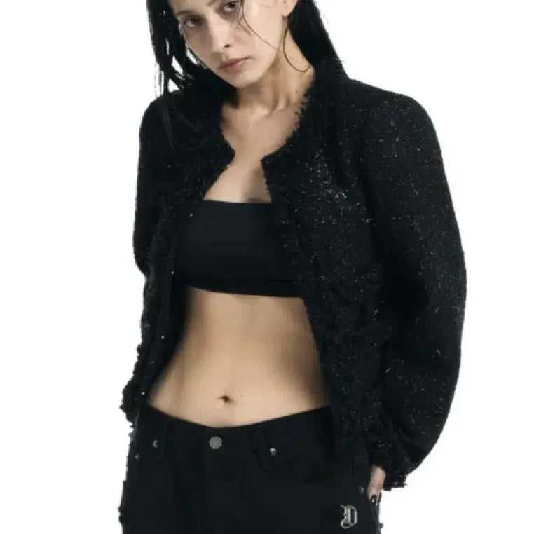 [BUNJANG] ODOR Tweed Jacket Black / ODOR 트위드 재킷 블랙 오도어