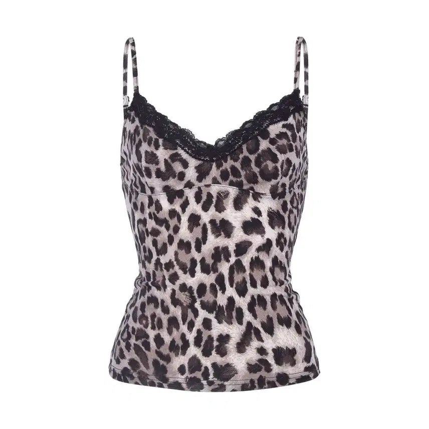 [BUNJANG] Another A Leopard Lace Sleeveless Top - Brown / 어나더에이 레오파드 레이스 슬리브리스 브라운 민소매 나시 탑